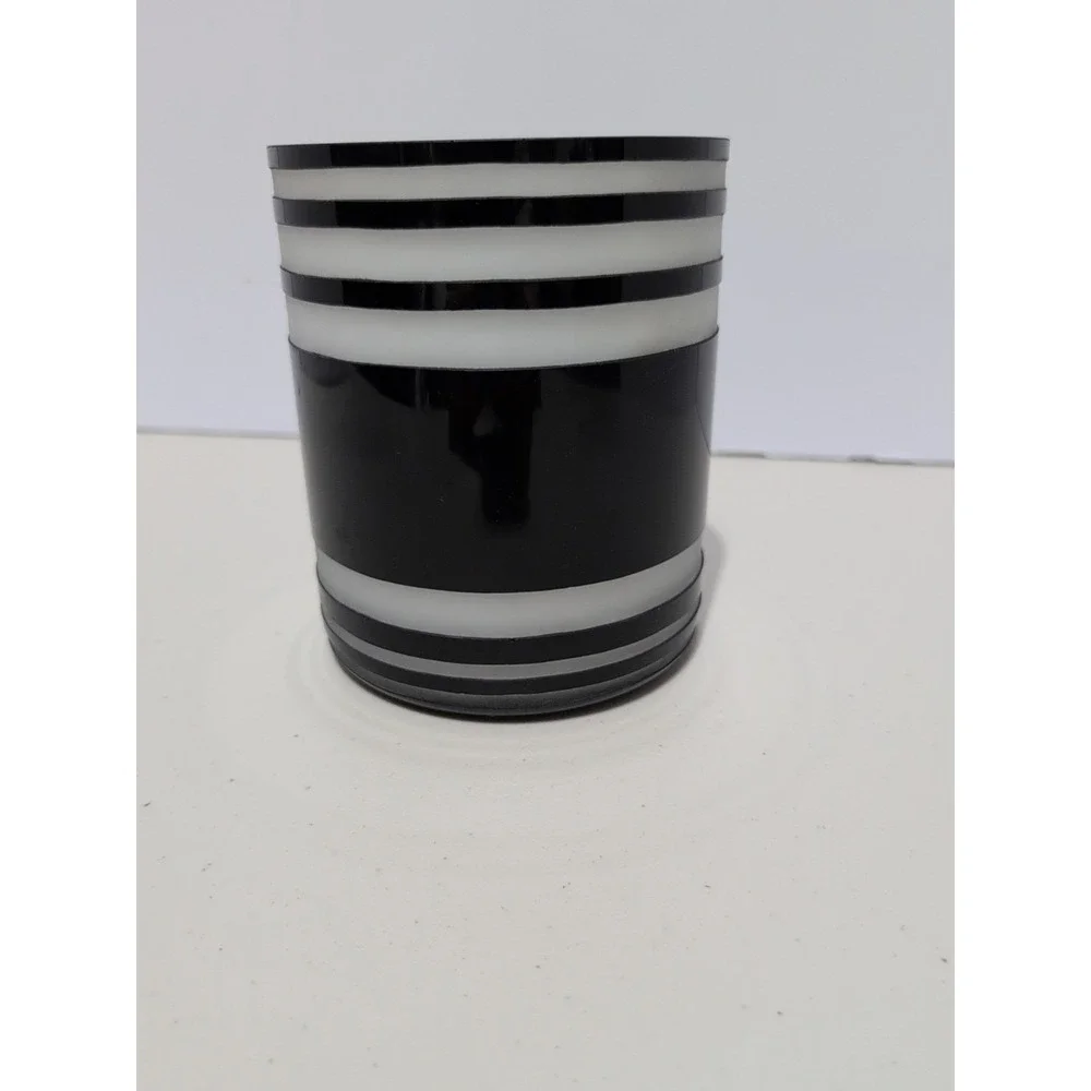 Black Cut To Clear White Cased Art Glass Cylinder 6x5 Inches Vase Vintage Retro